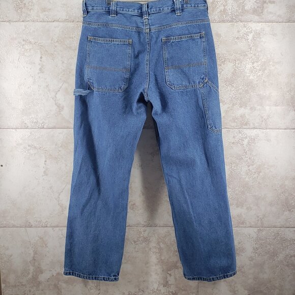 Blue Mountain Blue Jean Carpenter Pants Med Wash Size 36 X 32 Wide Leg Utility - Picture 2 of 7